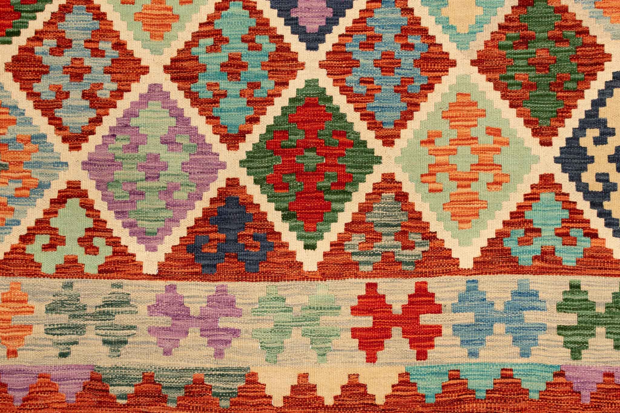 Handgewebter Kelim-Teppich aus Schurwolle, 150 × 200 cm