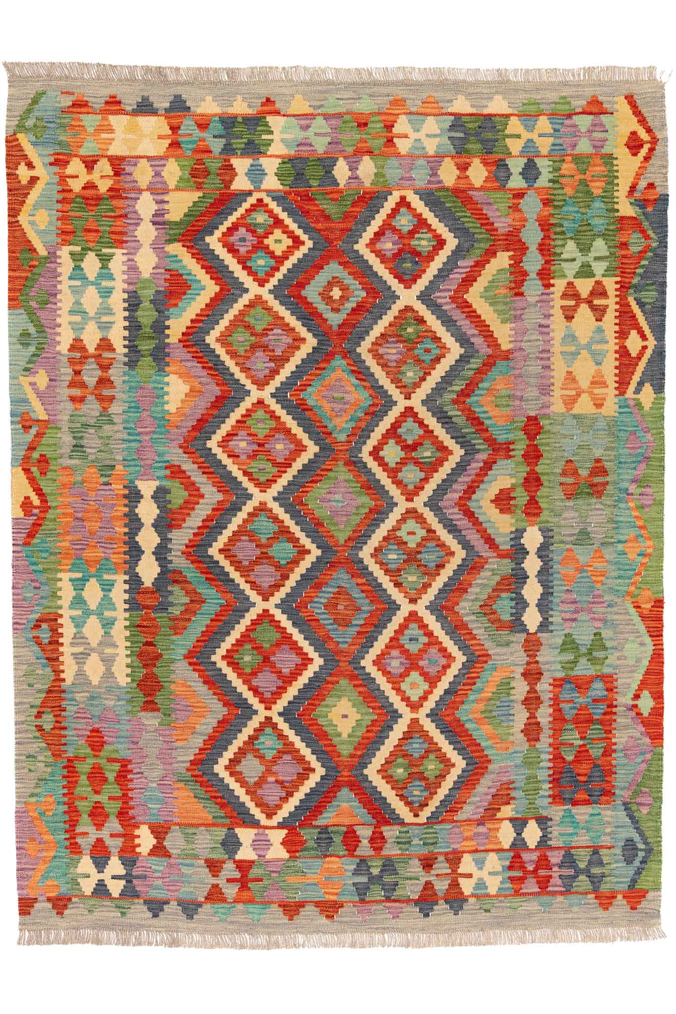 Handgewebter Kelim-Teppich aus Schurwolle, 152 × 200 cm