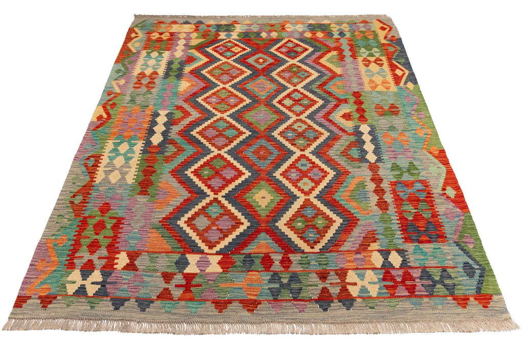 Handgewebter Kelim-Teppich aus Schurwolle, 152 × 200 cm