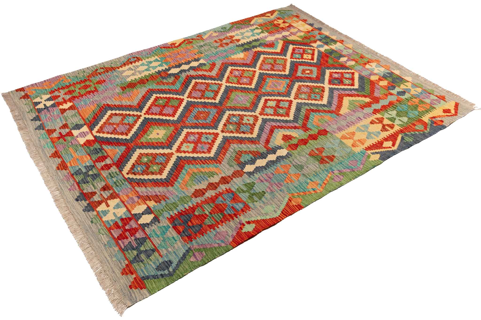 Handgewebter Kelim-Teppich aus Schurwolle, 152 × 200 cm