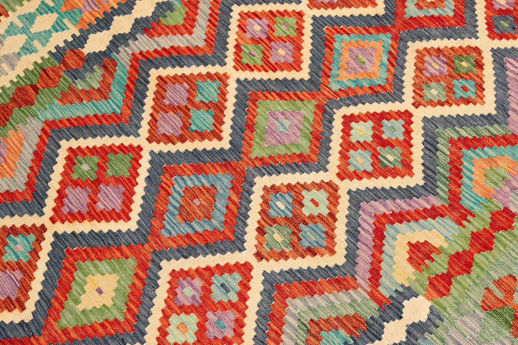 Handgewebter Kelim-Teppich aus Schurwolle, 152 × 200 cm