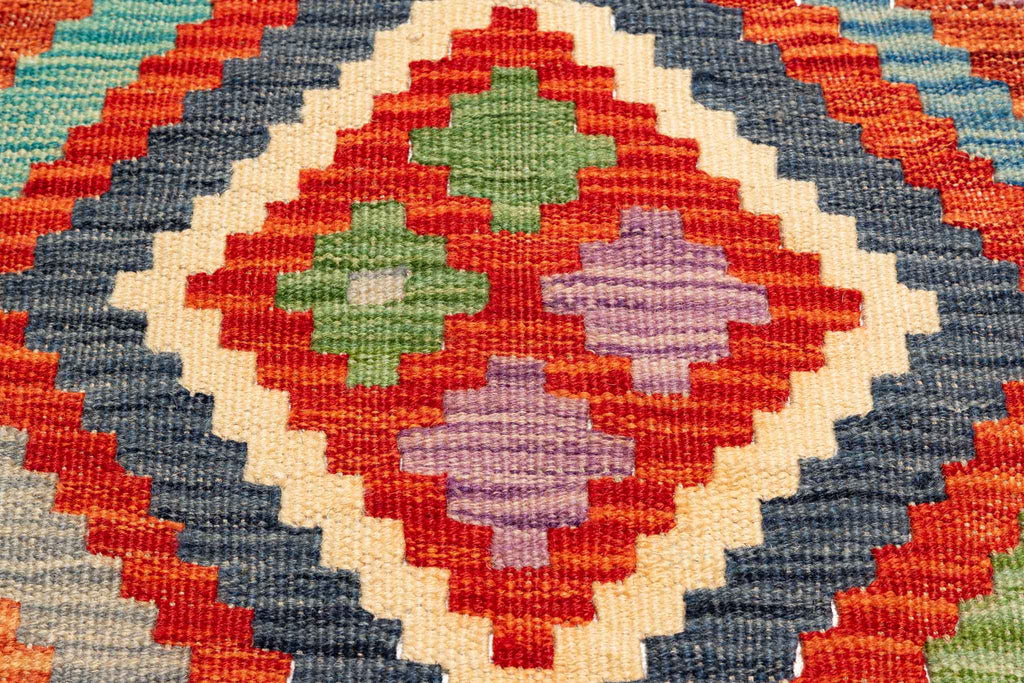 Handgewebter Kelim-Teppich aus Schurwolle, 152 × 200 cm