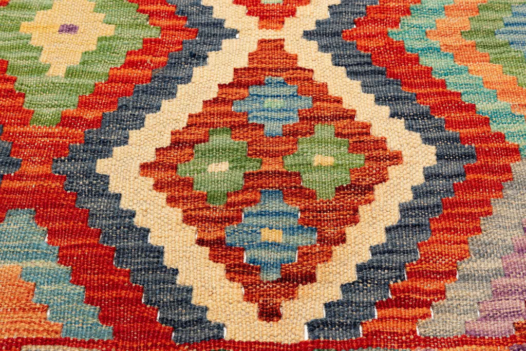 Handgewebter Kelim-Teppich aus Schurwolle, 152 × 200 cm