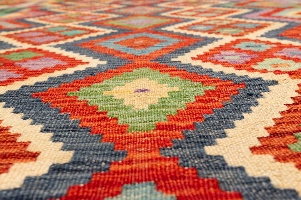 Handgewebter Kelim-Teppich aus Schurwolle, 152 × 200 cm
