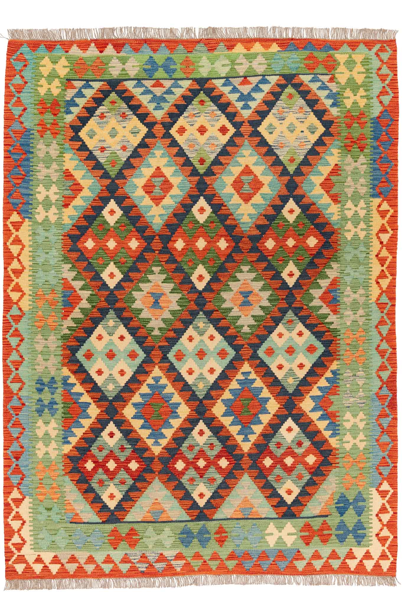 Handgewebter Kelim-Teppich aus Schurwolle, 150 × 207 cm