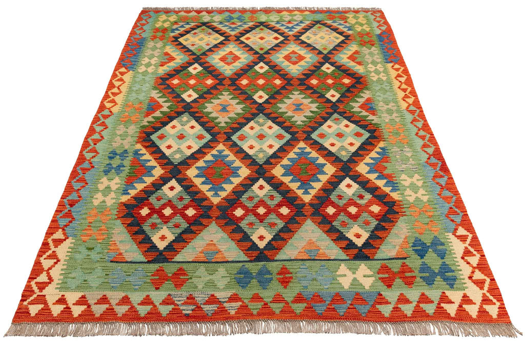 Handgewebter Kelim-Teppich aus Schurwolle, 150 × 207 cm