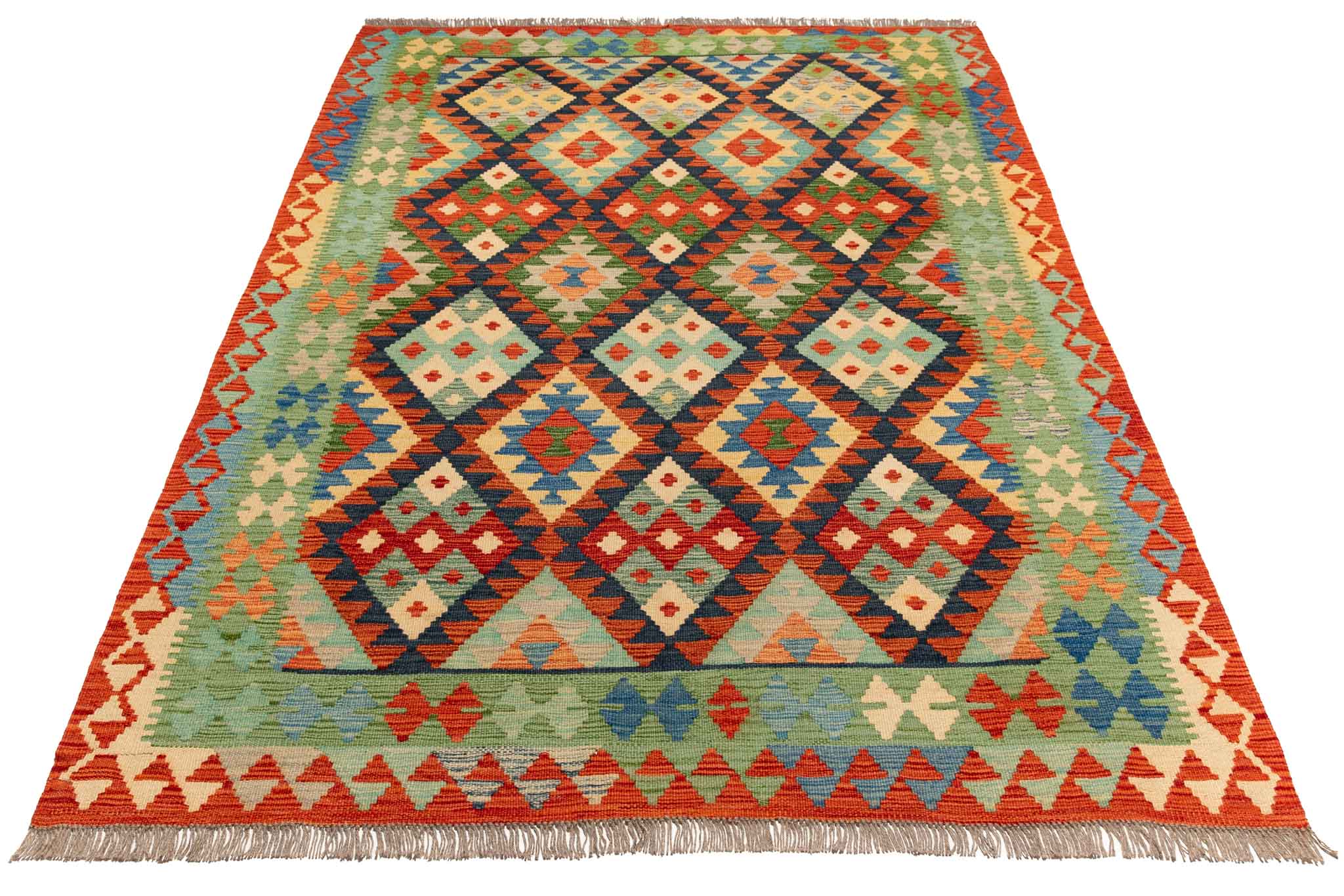 Handgewebter Kelim-Teppich aus Schurwolle, 150 × 207 cm