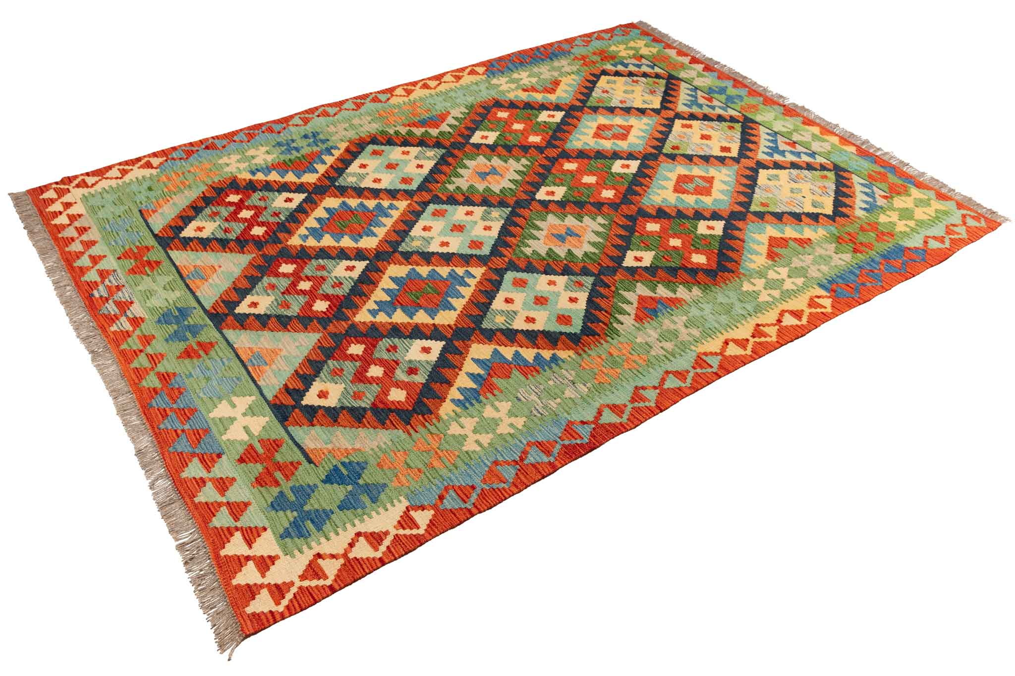 Handgewebter Kelim-Teppich aus Schurwolle, 150 × 207 cm
