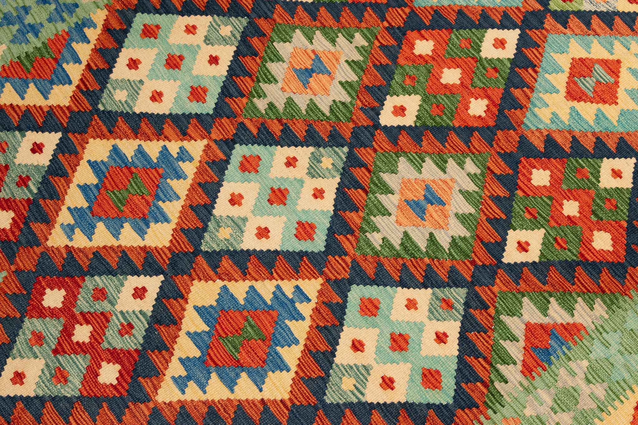 Handgewebter Kelim-Teppich aus Schurwolle, 150 × 207 cm