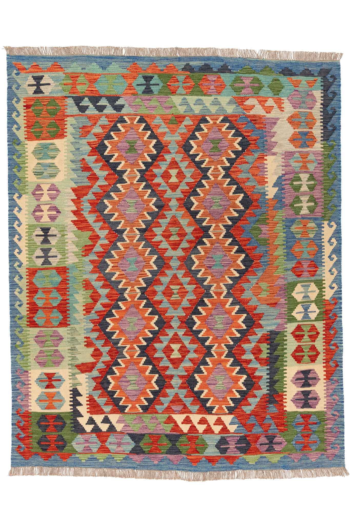 Handgewebter Kelim-Teppich aus Schurwolle, 152 × 191 cm