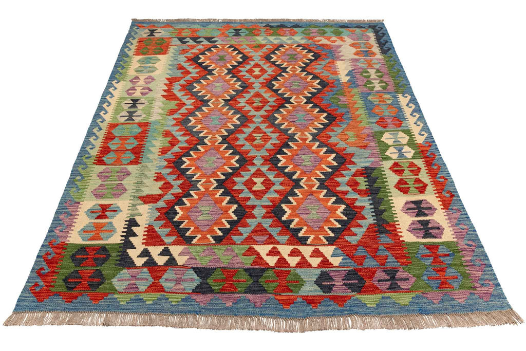 Handgewebter Kelim-Teppich aus Schurwolle, 152 × 191 cm