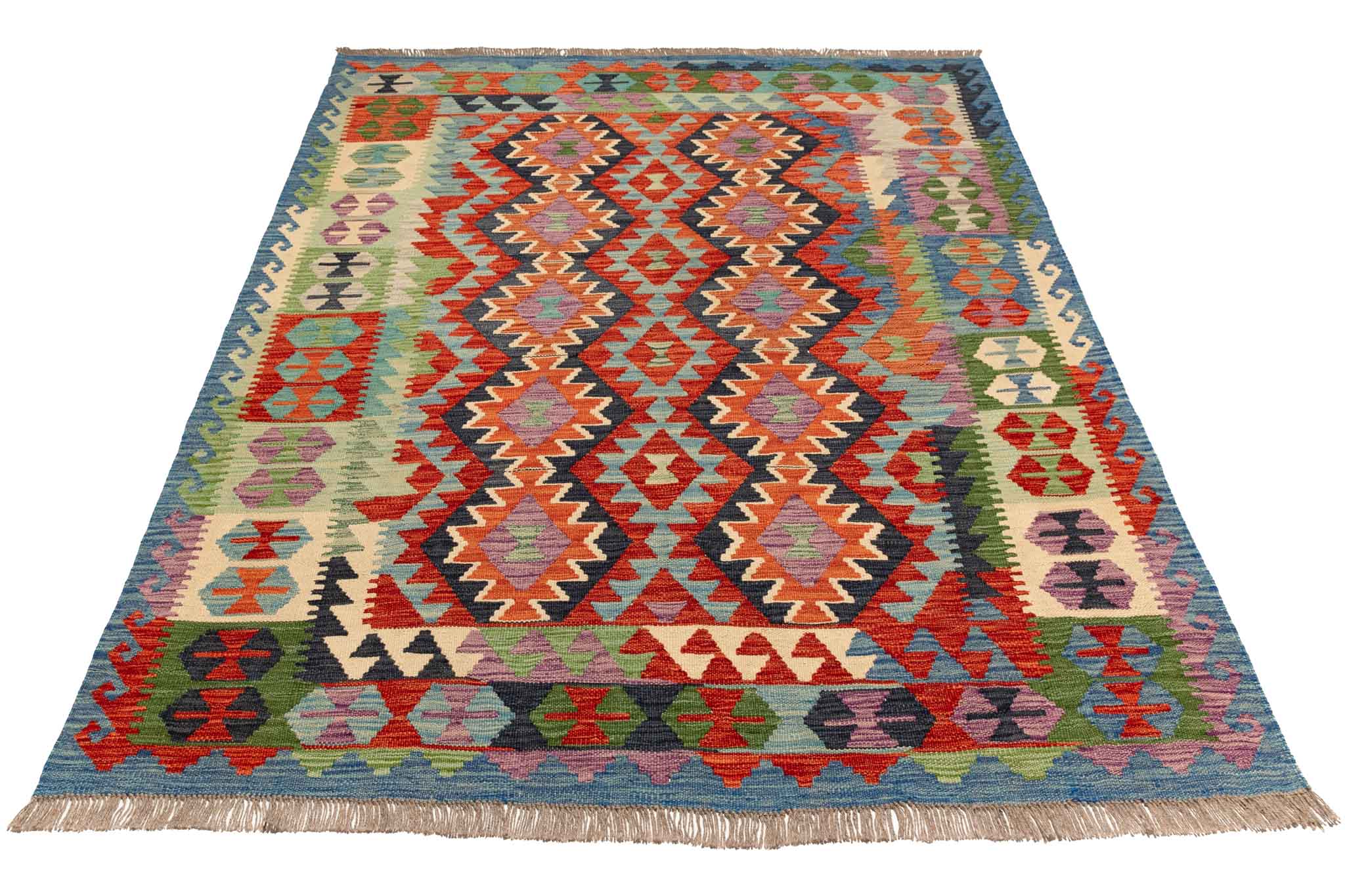 Handgewebter Kelim-Teppich aus Schurwolle, 152 × 191 cm