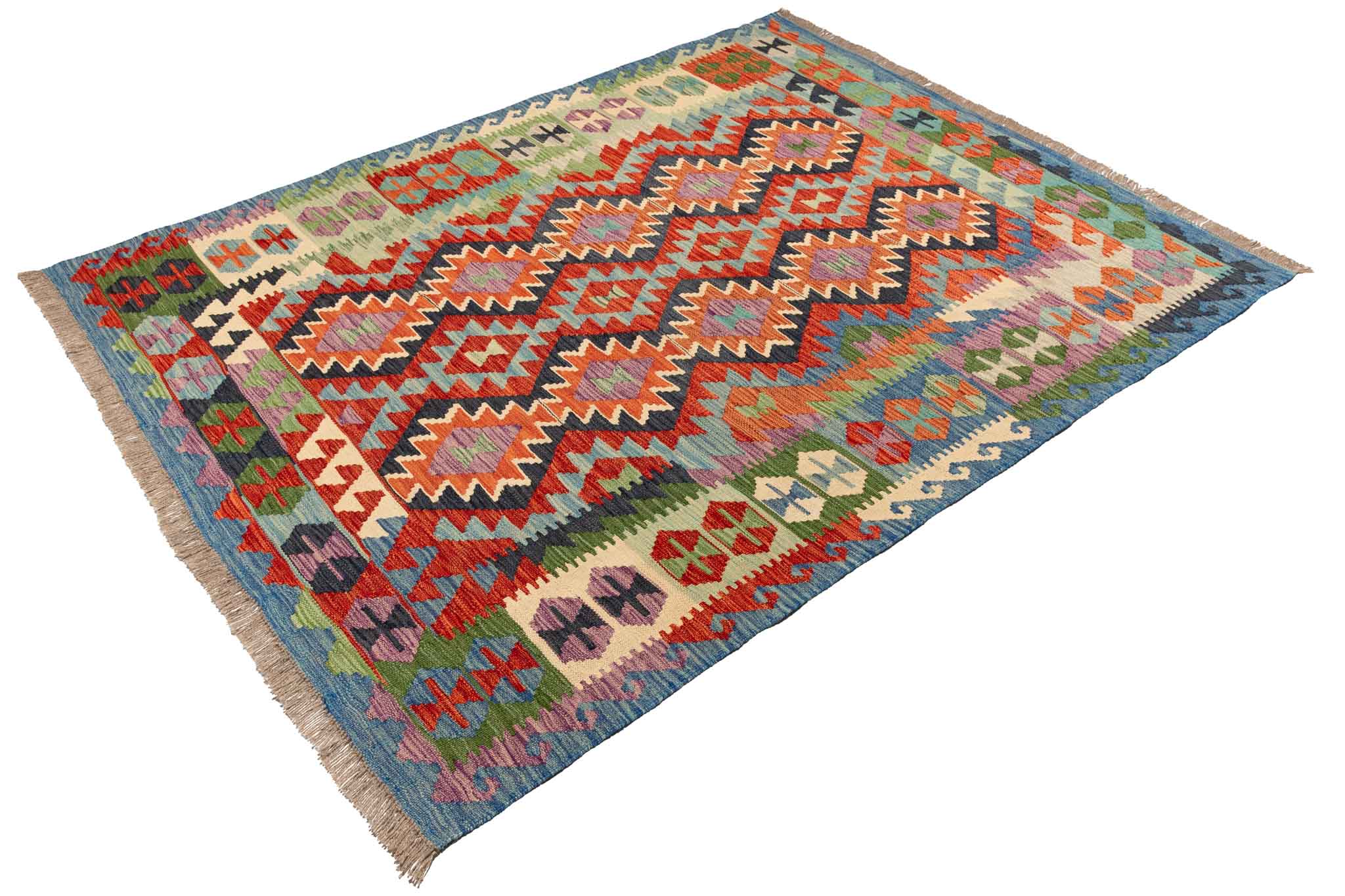 Handgewebter Kelim-Teppich aus Schurwolle, 152 × 191 cm