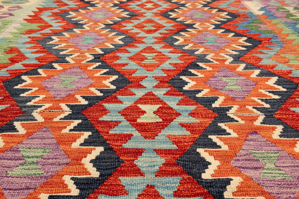 Handgewebter Kelim-Teppich aus Schurwolle, 152 × 191 cm