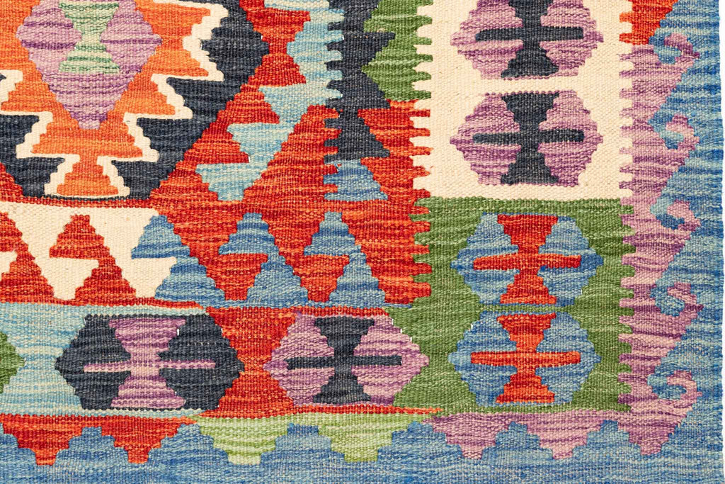 Handgewebter Kelim-Teppich aus Schurwolle, 152 × 191 cm