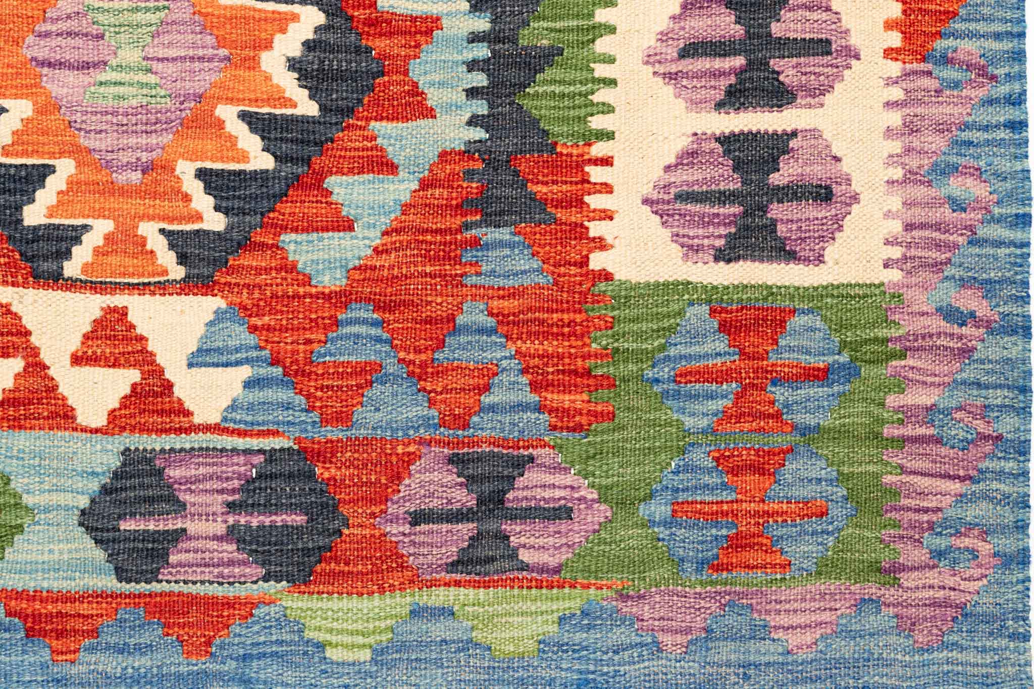 Handgewebter Kelim-Teppich aus Schurwolle, 152 × 191 cm