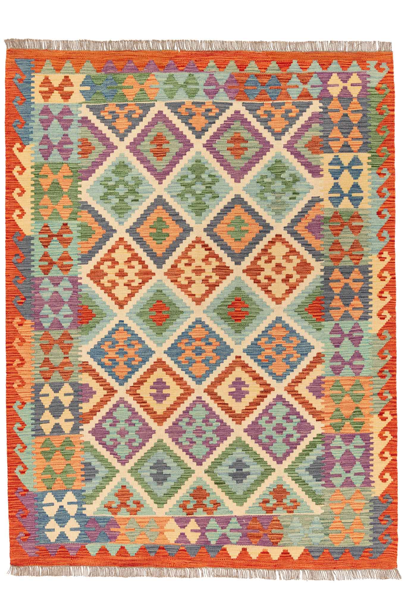 Handgewebter Kelim-Teppich aus Schurwolle, 150 × 200 cm