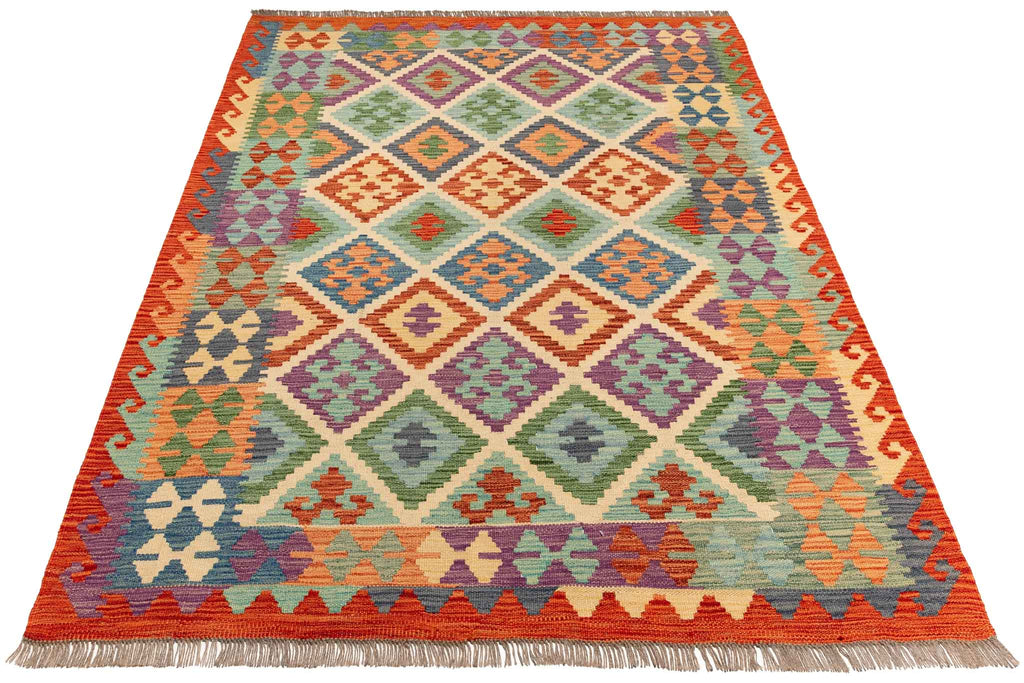 Handgewebter Kelim-Teppich aus Schurwolle, 150 × 200 cm