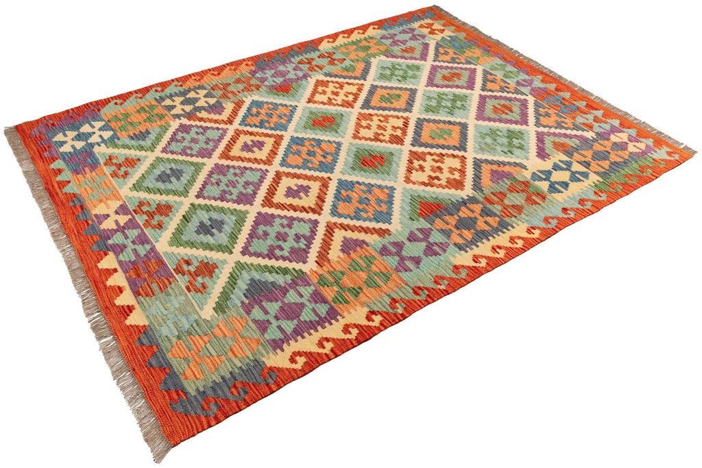 Handgewebter Kelim-Teppich aus Schurwolle, 150 × 200 cm