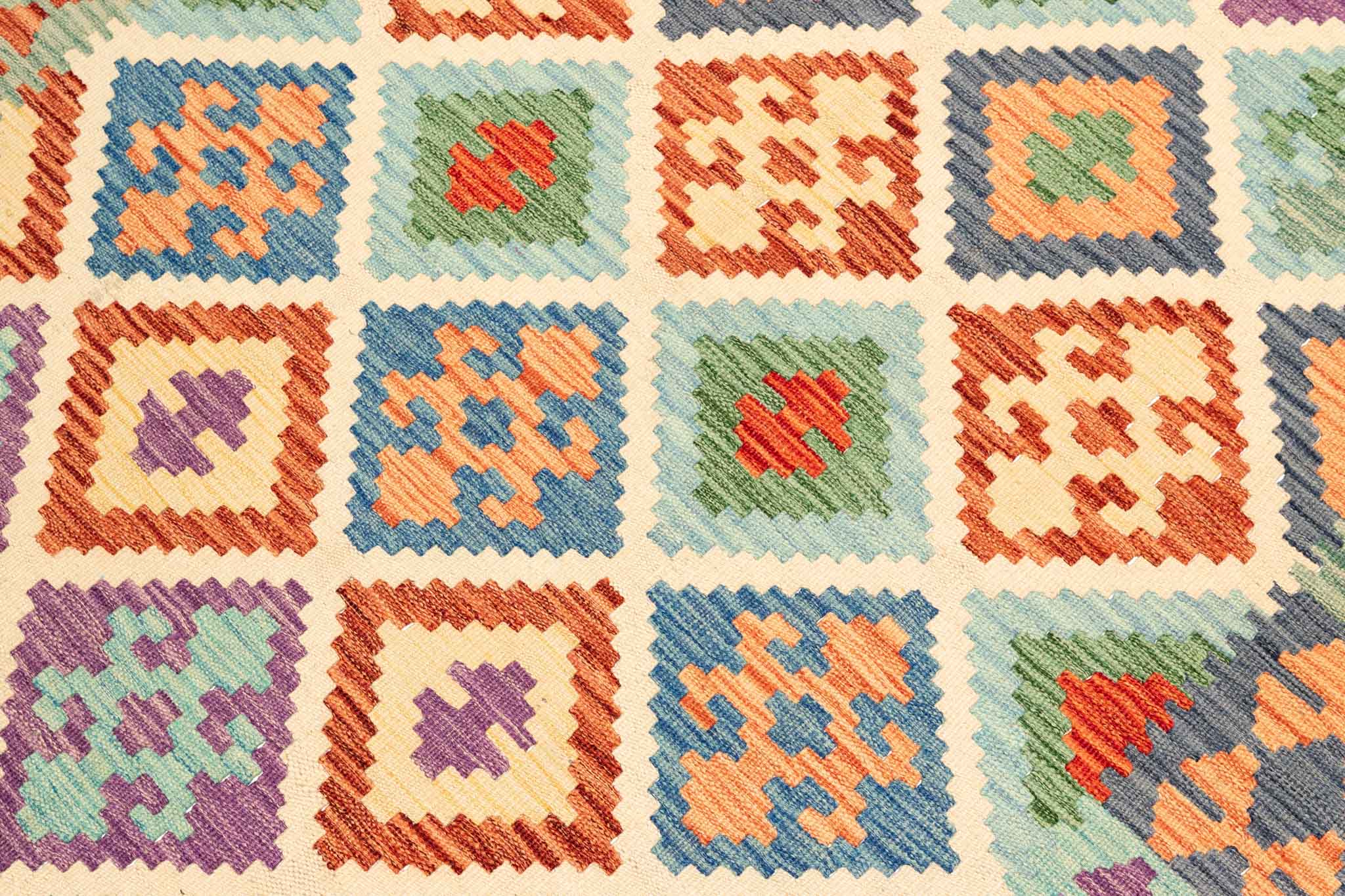 Handgewebter Kelim-Teppich aus Schurwolle, 150 × 200 cm
