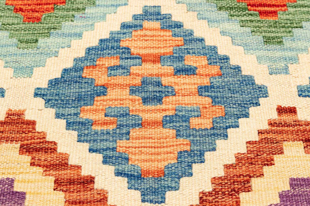 Handgewebter Kelim-Teppich aus Schurwolle, 150 × 200 cm