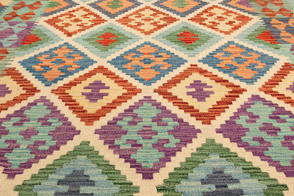 Handgewebter Kelim-Teppich aus Schurwolle, 150 × 200 cm