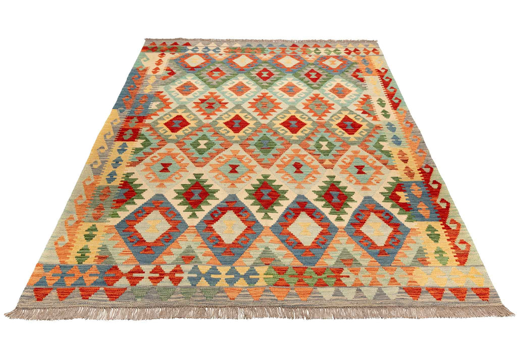 Handgewebter Kelim-Teppich aus Schurwolle, 170 × 235 cm