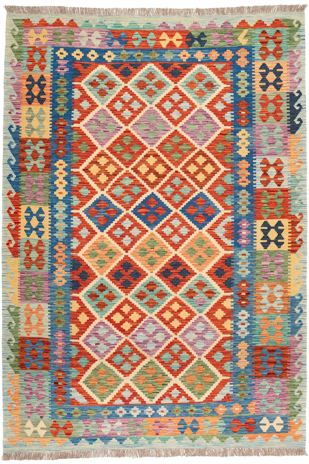 Handgewebter Kelim-Teppich aus Schurwolle, 178 × 254 cm