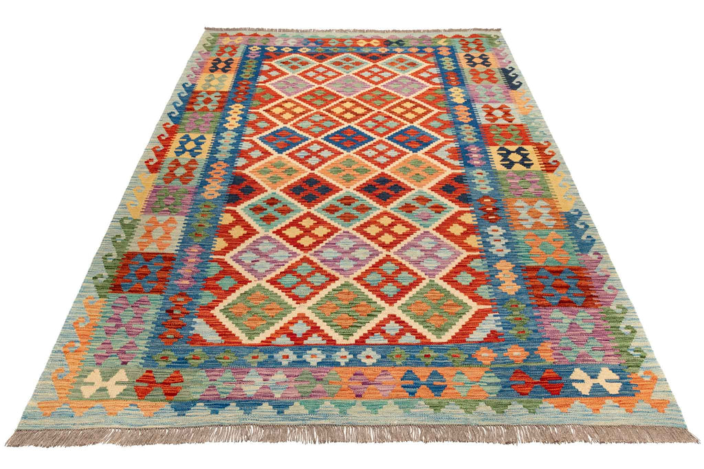 Handgewebter Kelim-Teppich aus Schurwolle, 178 × 254 cm