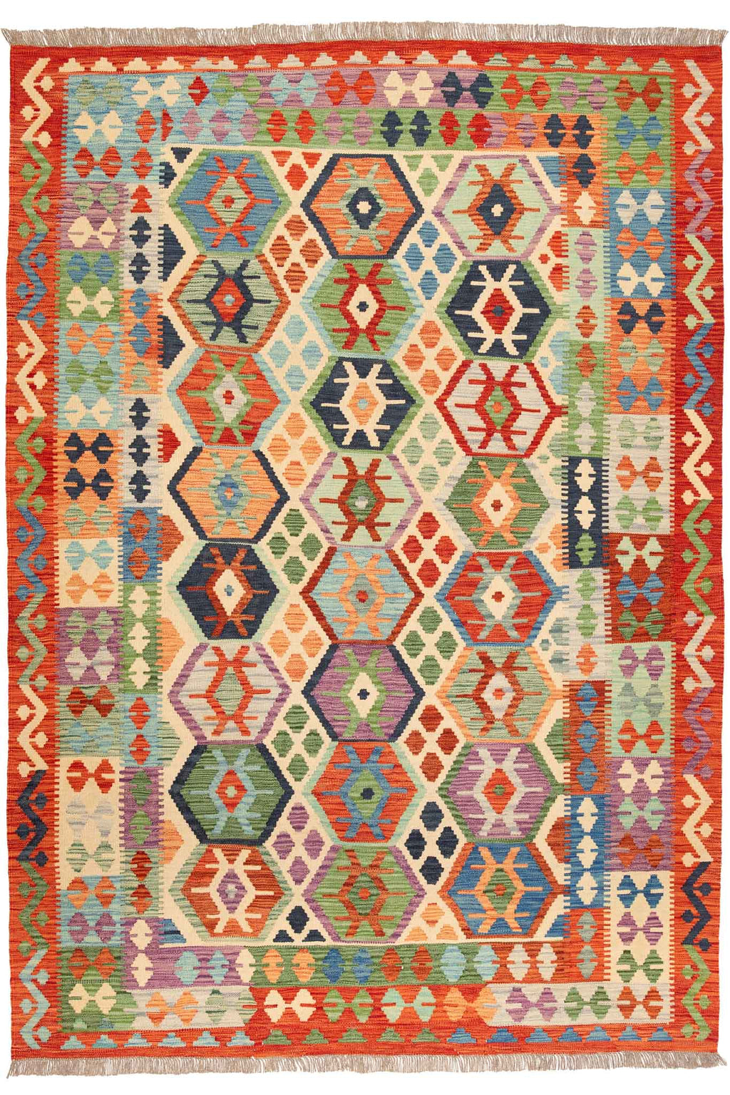 Handgewebter Kelim-Teppich aus Schurwolle, 173 × 248 cm