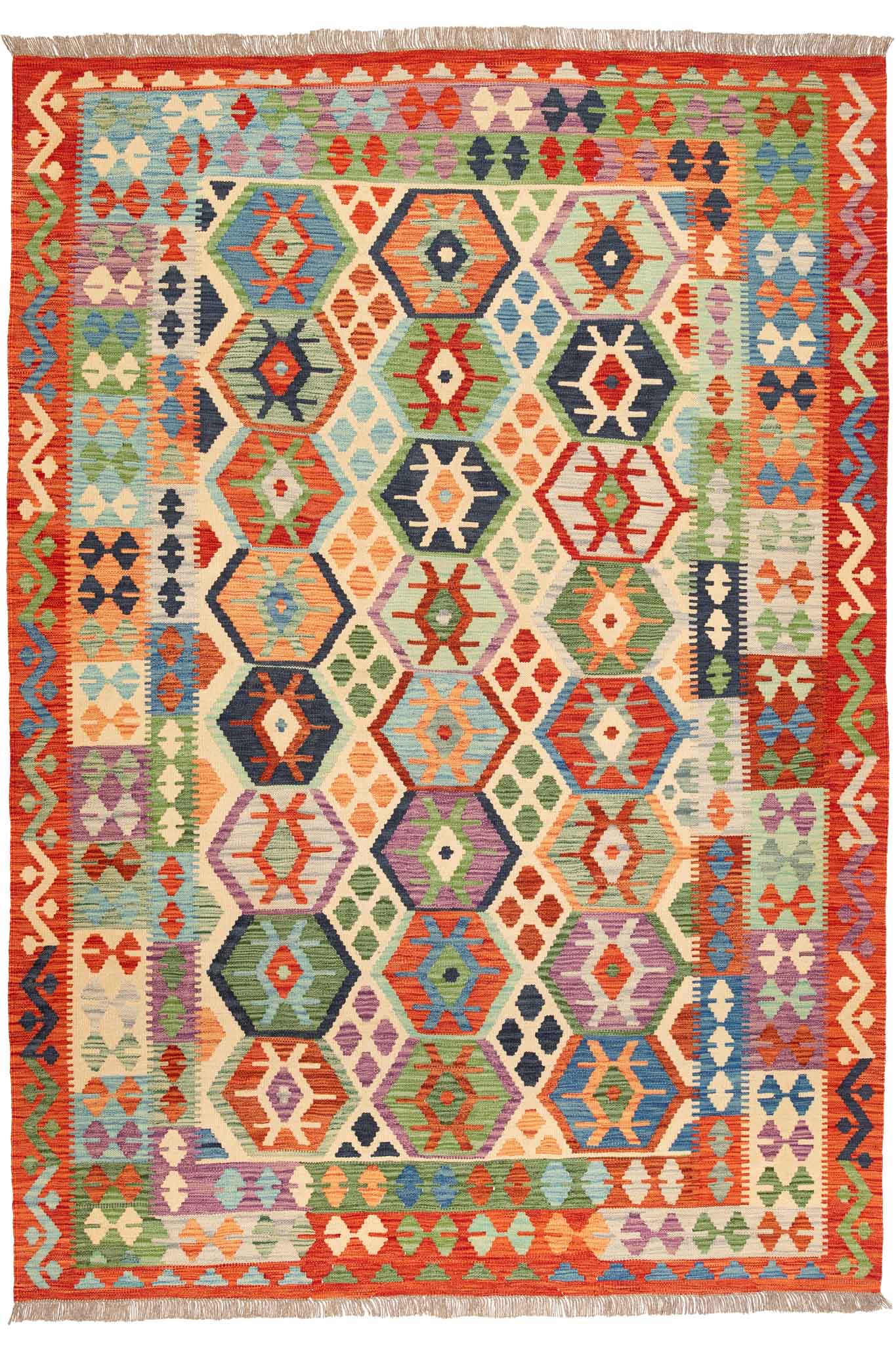 Handgewebter Kelim-Teppich aus Schurwolle, 173 × 248 cm