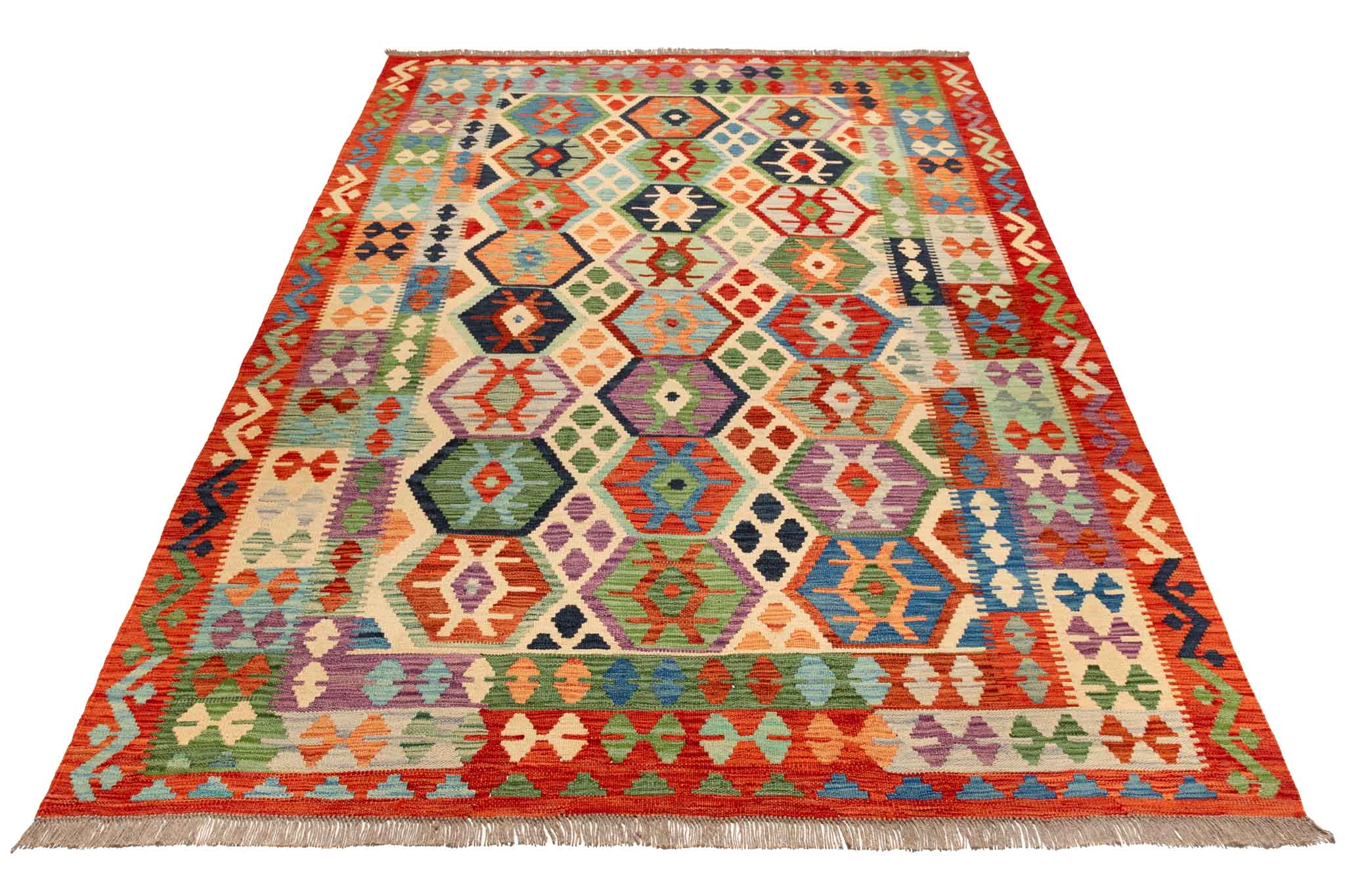 Handgewebter Kelim-Teppich aus Schurwolle, 173 × 248 cm