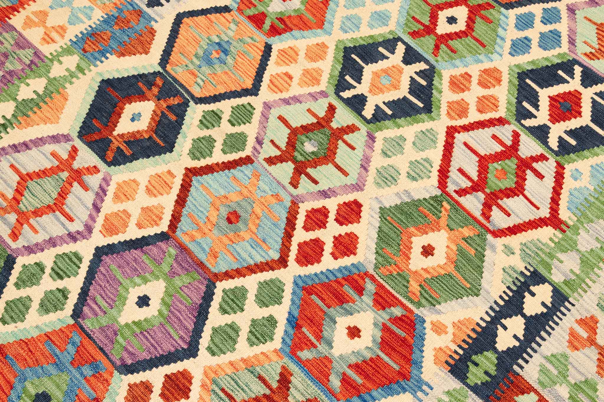 Handgewebter Kelim-Teppich aus Schurwolle, 173 × 248 cm