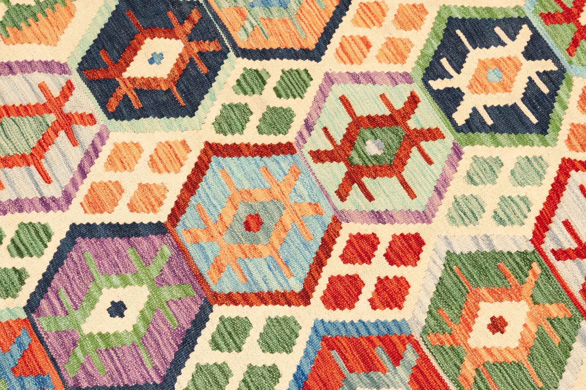 Handgewebter Kelim-Teppich aus Schurwolle, 173 × 248 cm