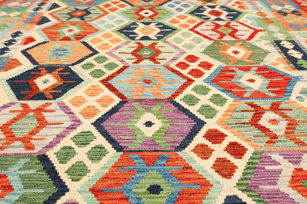 Handgewebter Kelim-Teppich aus Schurwolle, 173 × 248 cm