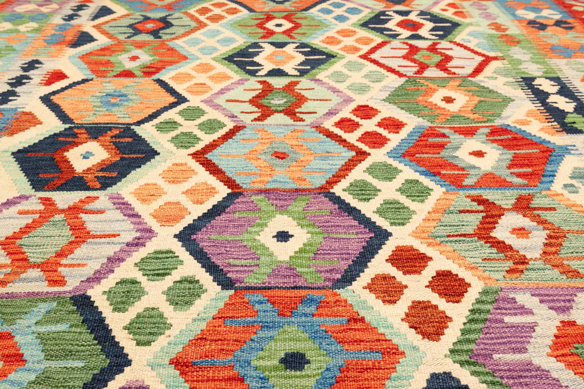 Handgewebter Kelim-Teppich aus Schurwolle, 173 × 248 cm
