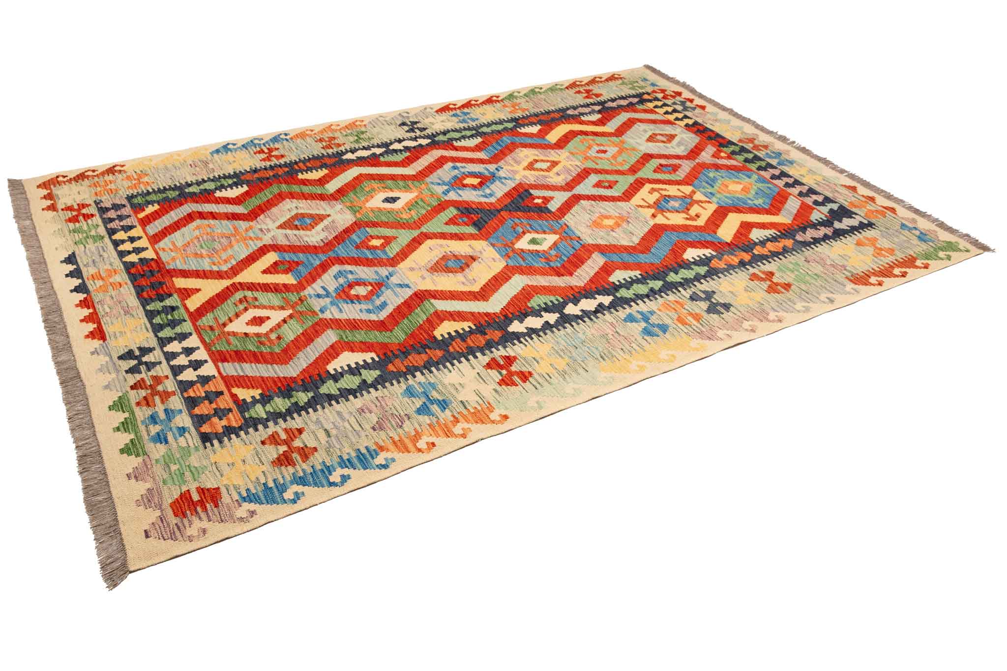 Handgewebter Kelim-Teppich aus Schurwolle, 170 × 249 cm