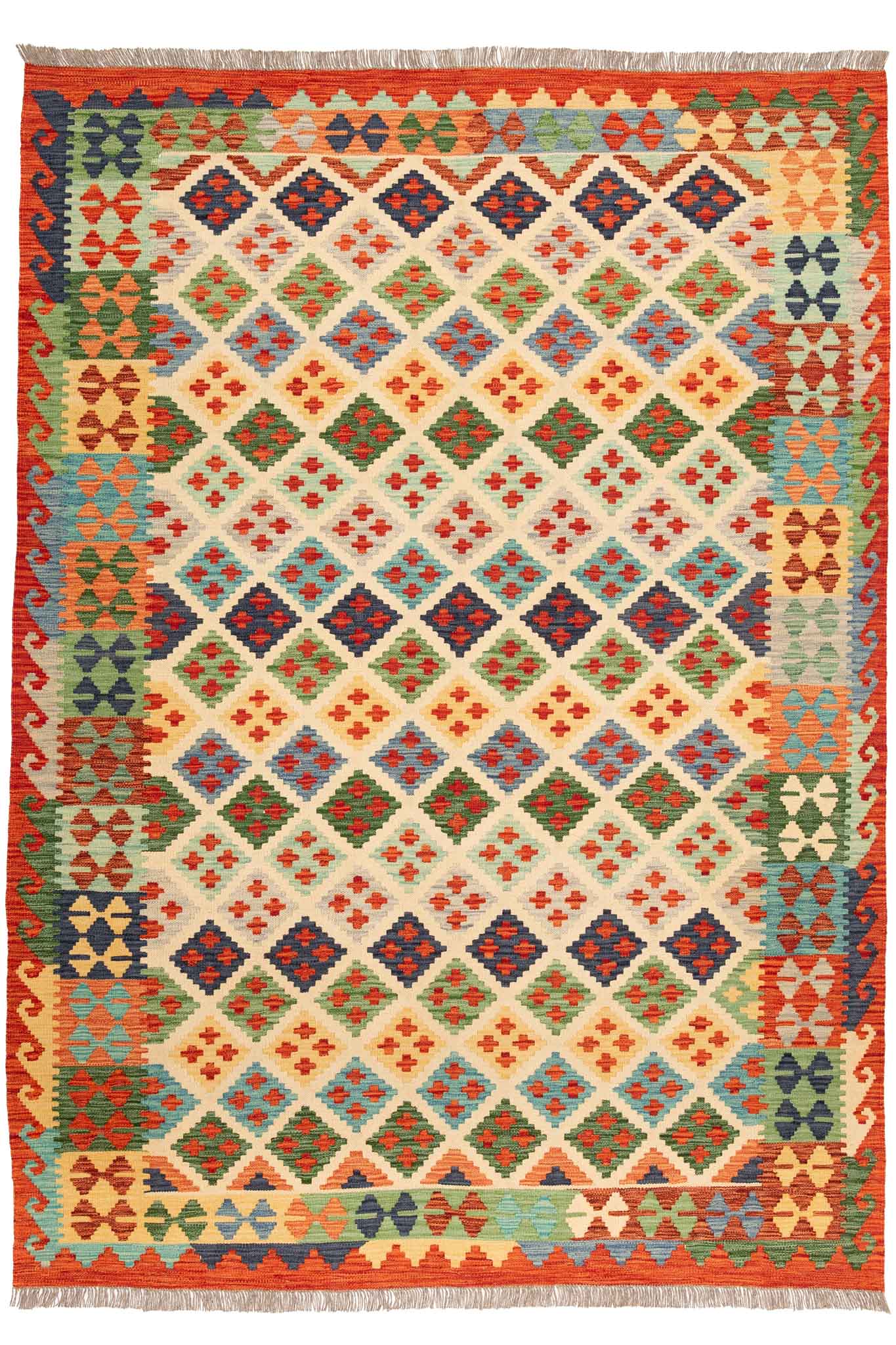 Handgewebter Kelim-Teppich aus Schurwolle, 177 × 248 cm