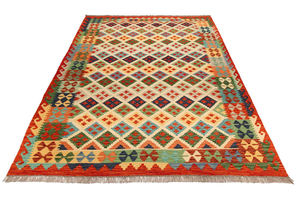 Handgewebter Kelim-Teppich aus Schurwolle, 177 × 248 cm