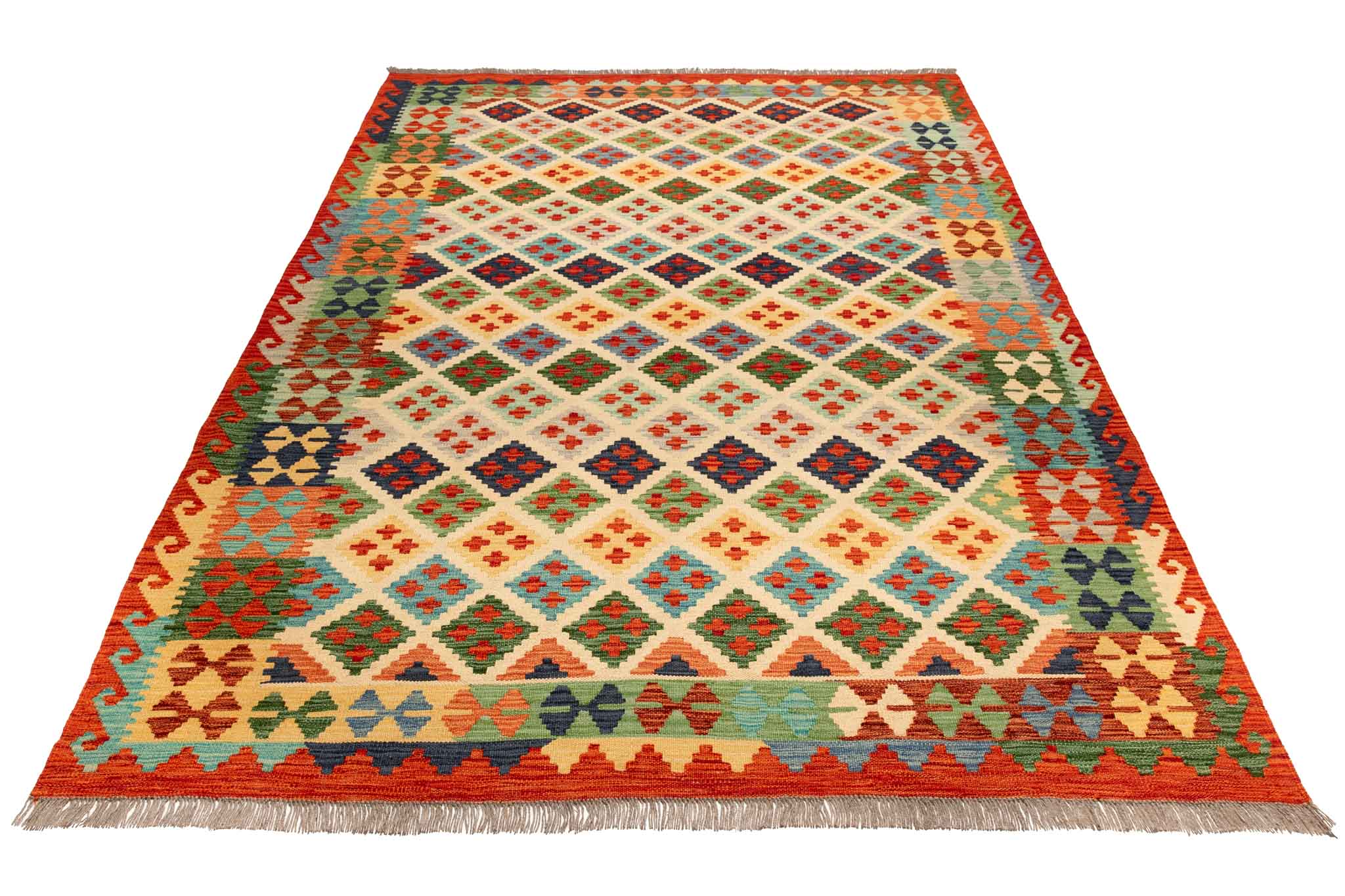 Handgewebter Kelim-Teppich aus Schurwolle, 177 × 248 cm