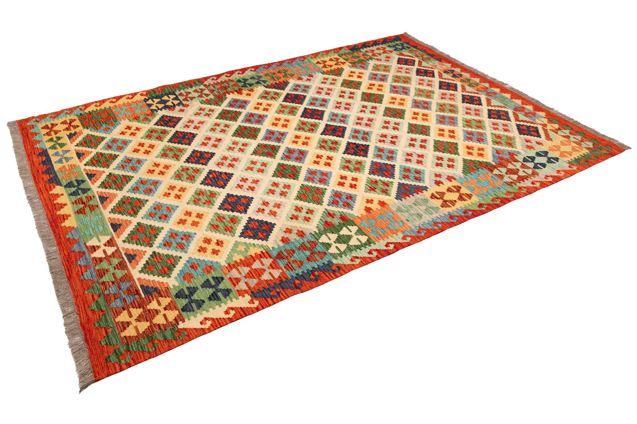 Handgewebter Kelim-Teppich aus Schurwolle, 177 × 248 cm
