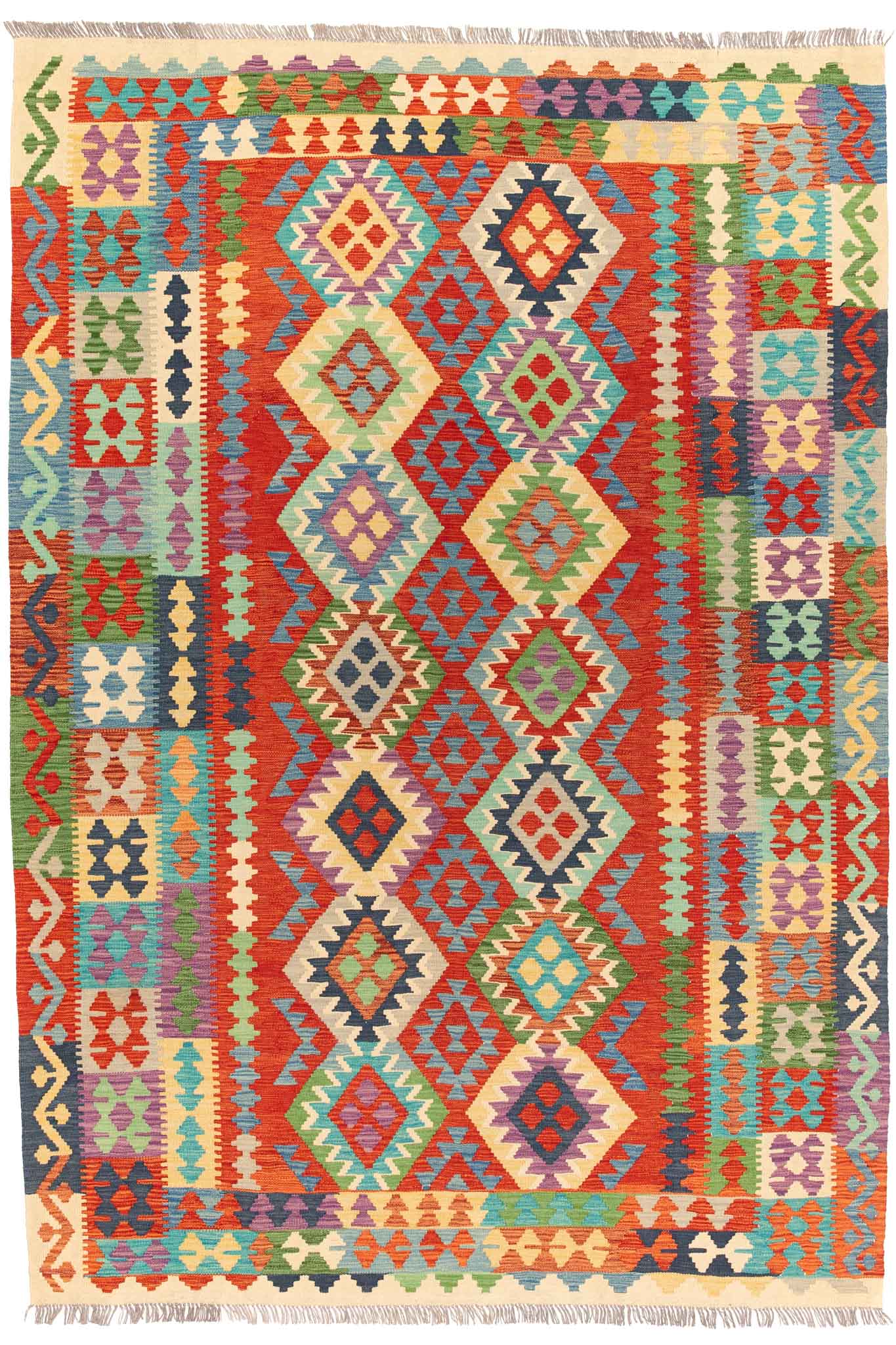 Handgewebter Kelim-Teppich aus Schurwolle, 207 × 300 cm