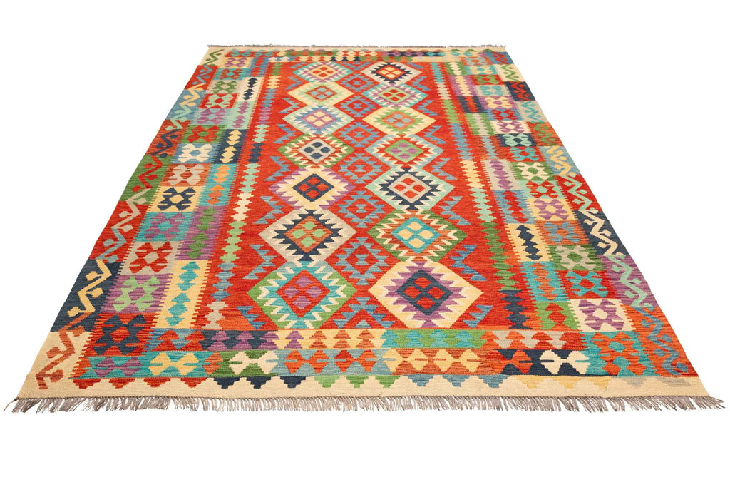 Handgewebter Kelim-Teppich aus Schurwolle, 207 × 300 cm