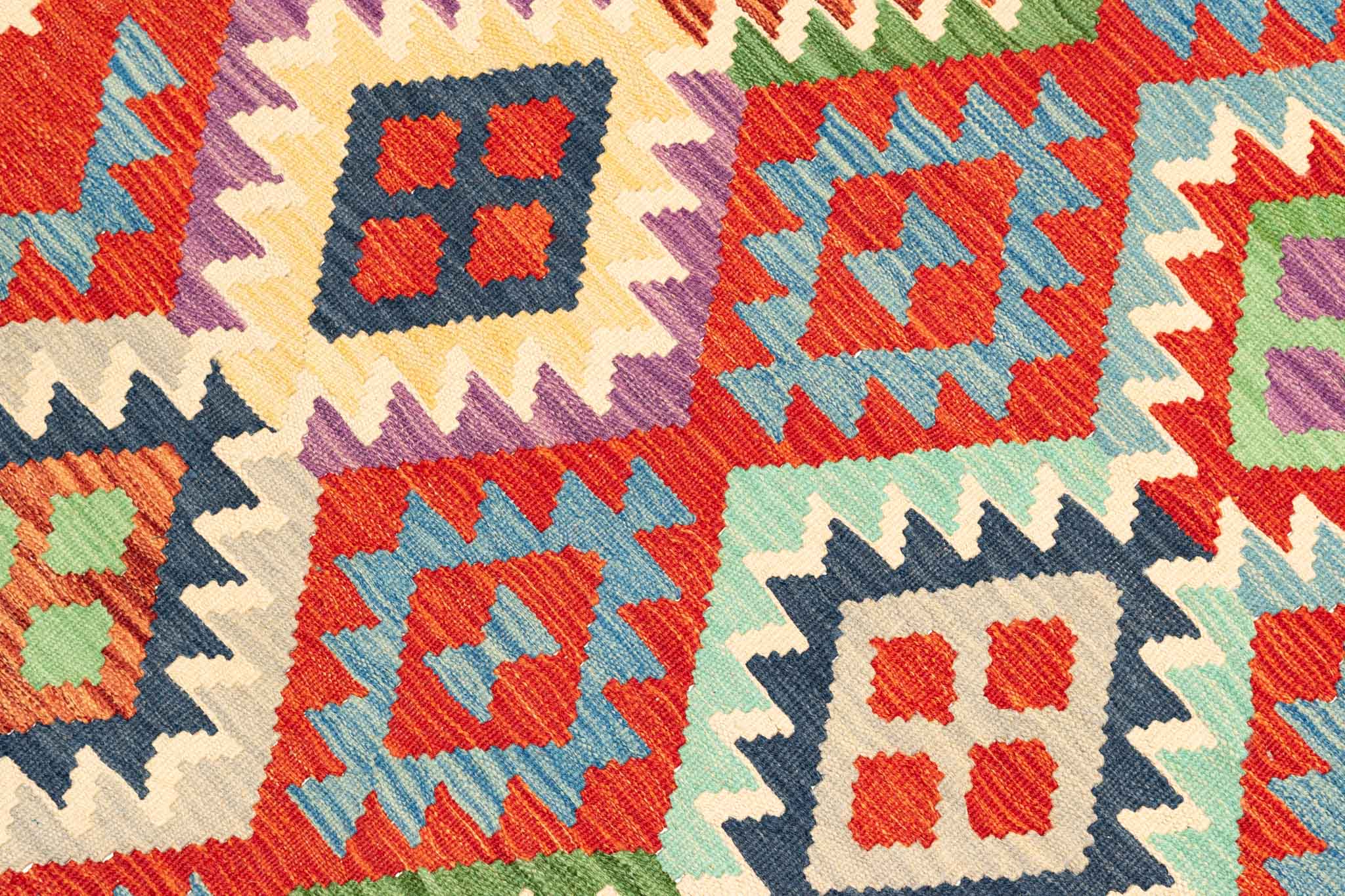 Handgewebter Kelim-Teppich aus Schurwolle, 207 × 300 cm