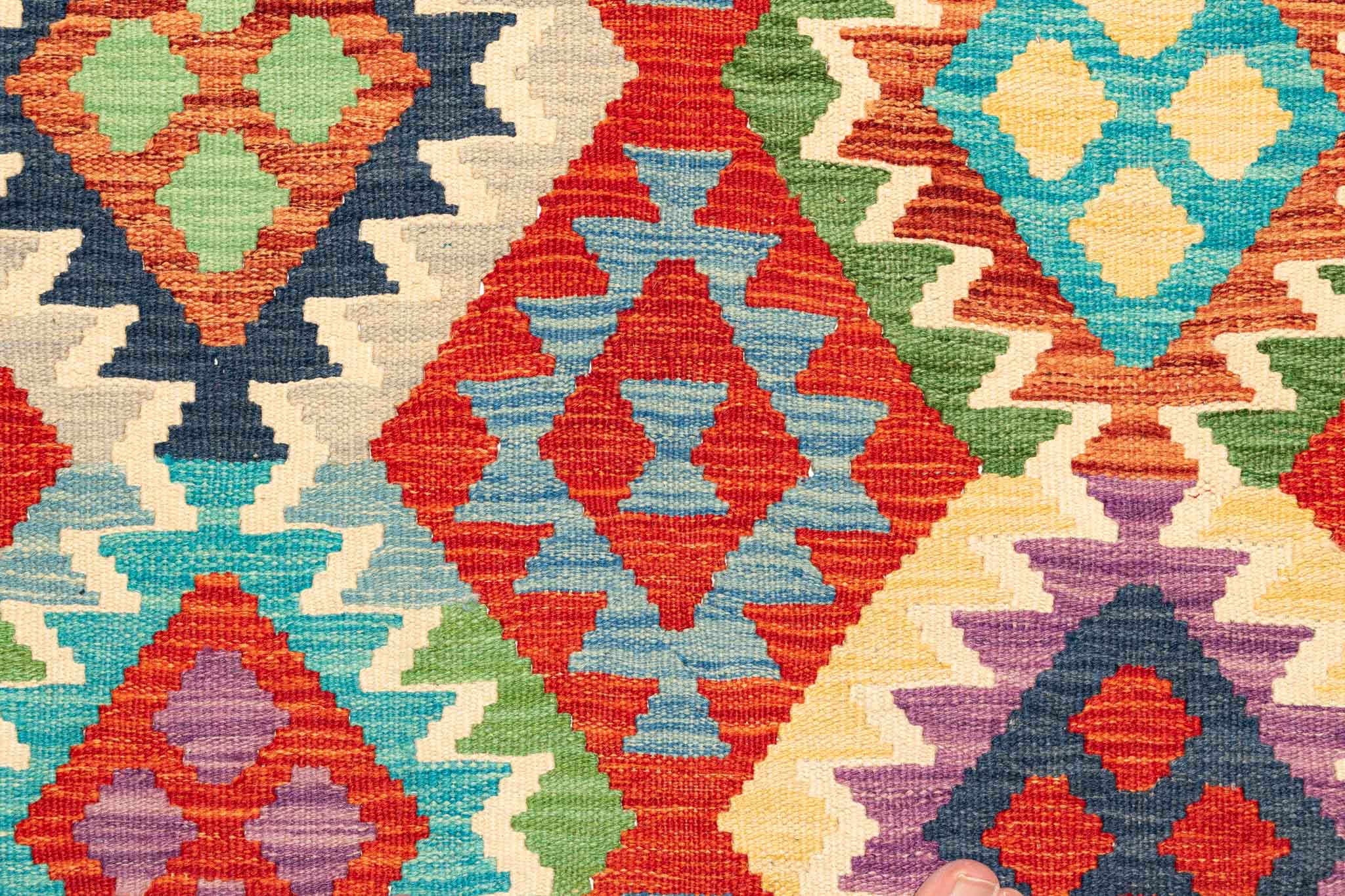 Handgewebter Kelim-Teppich aus Schurwolle, 207 × 300 cm