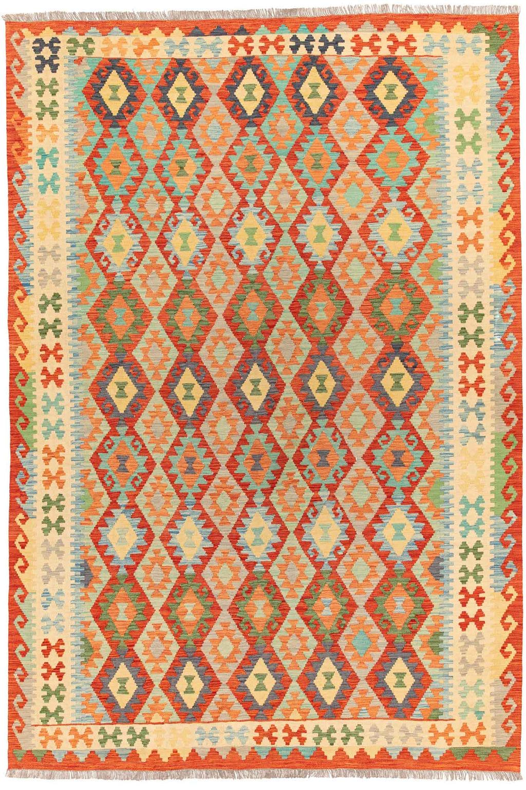 Handgewebter Kelim-Teppich aus Schurwolle, 201 × 298 cm