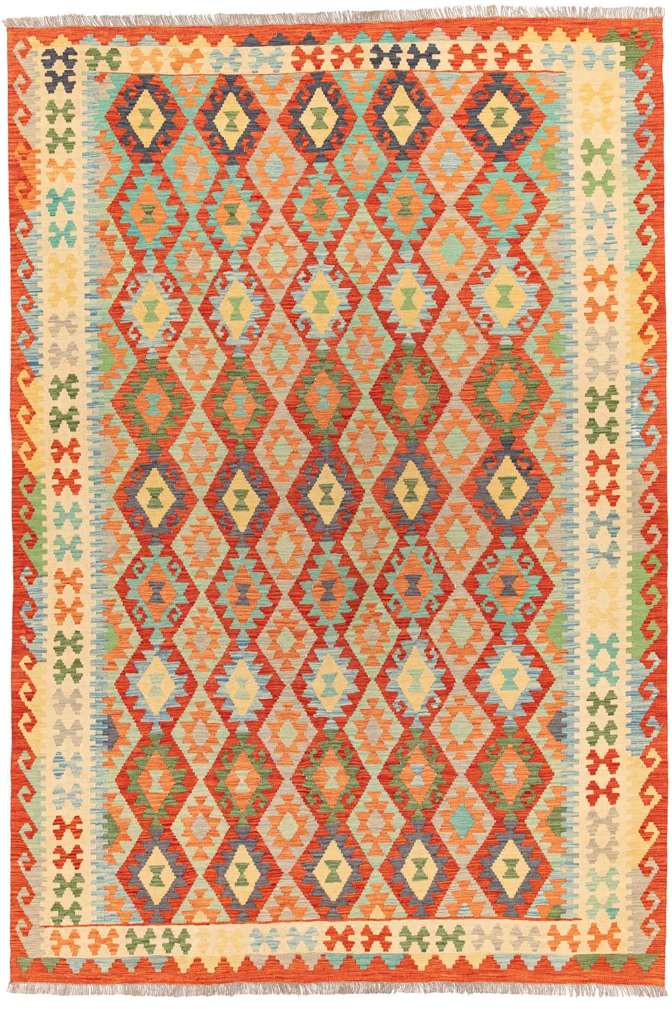 Handgewebter Kelim-Teppich aus Schurwolle, 201 × 298 cm