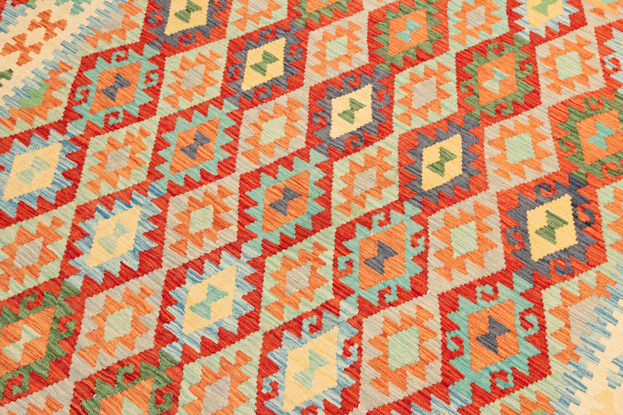 Handgewebter Kelim-Teppich aus Schurwolle, 201 × 298 cm