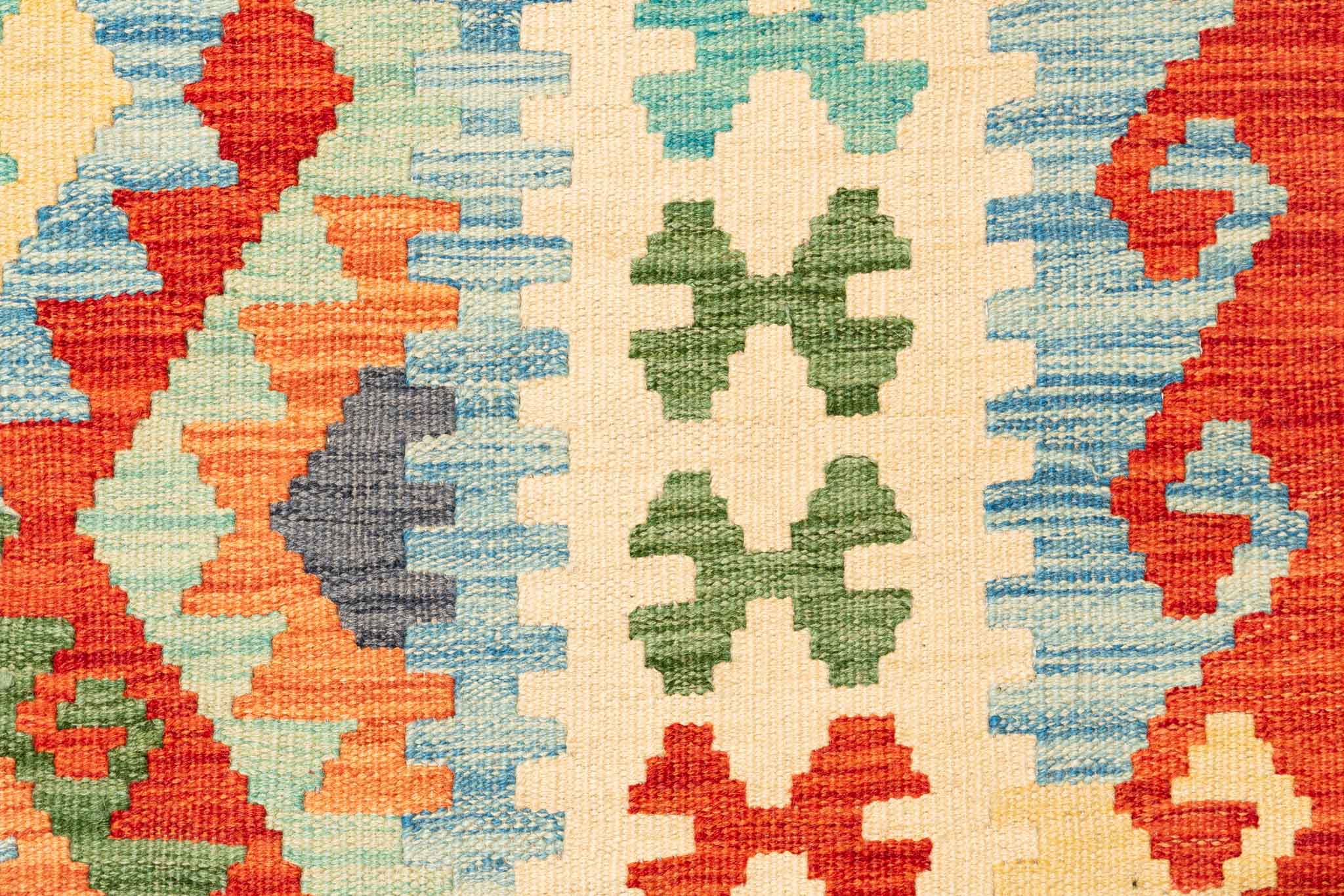 Handgewebter Kelim-Teppich aus Schurwolle, 201 × 298 cm