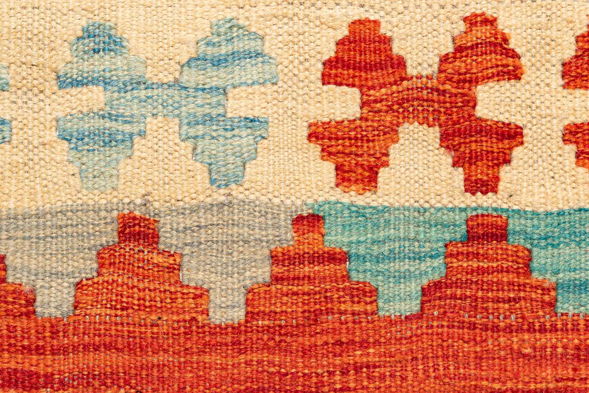 Handgewebter Kelim-Teppich aus Schurwolle, 201 × 298 cm